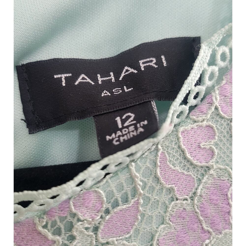 Tahari ASL Lace Dress Size 12 Mint Green Lavender Floral Fit & Flare Tea Party - Picture 2 of 9